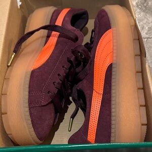 Puma Burgundy Sneakers with Bold Orange Stripe